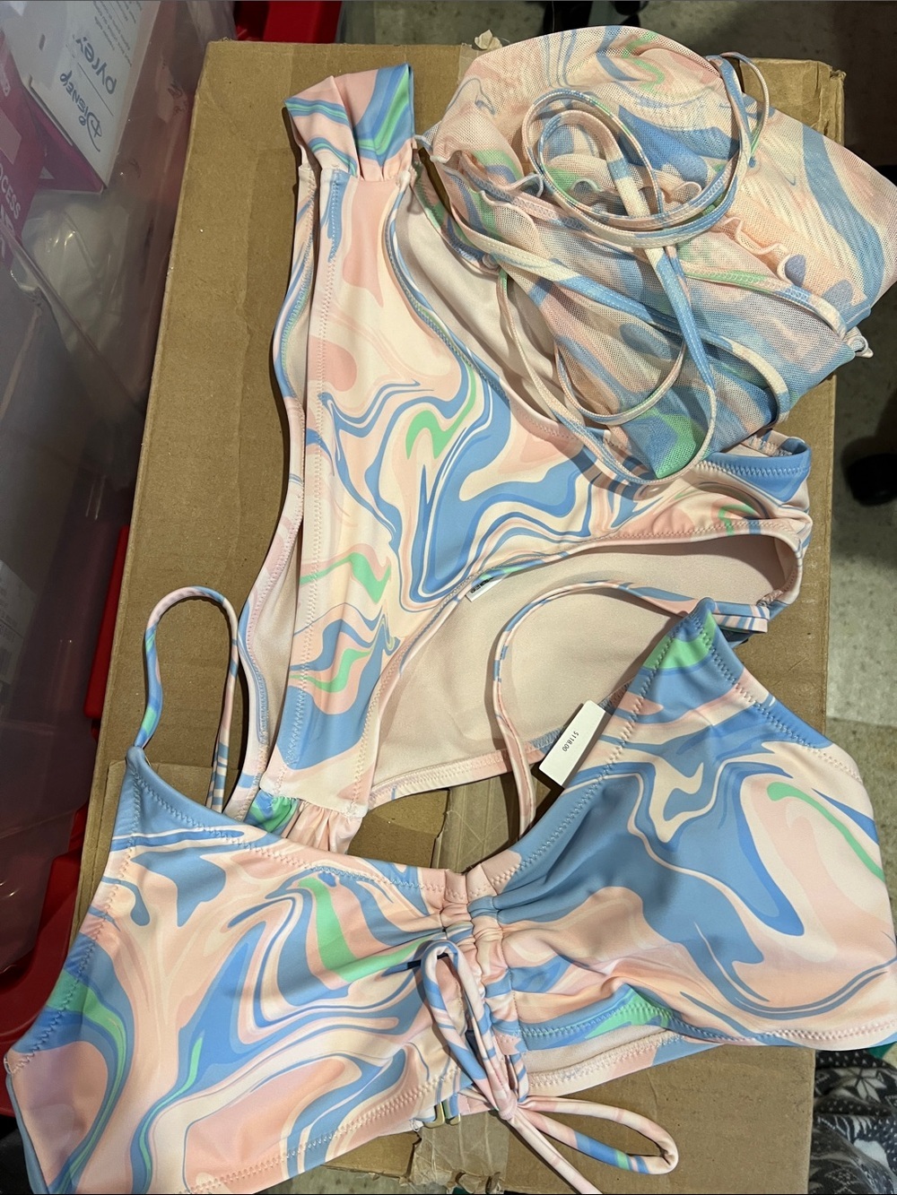 Jessica Simpson bikini with cover up Medium M NEW NWT pink blue green